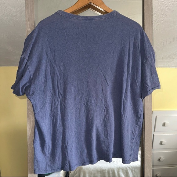 American Eagle Santa Monica Blue Graphic Tee M Floral Cropped Oversized Casual - Picture 2 of 8